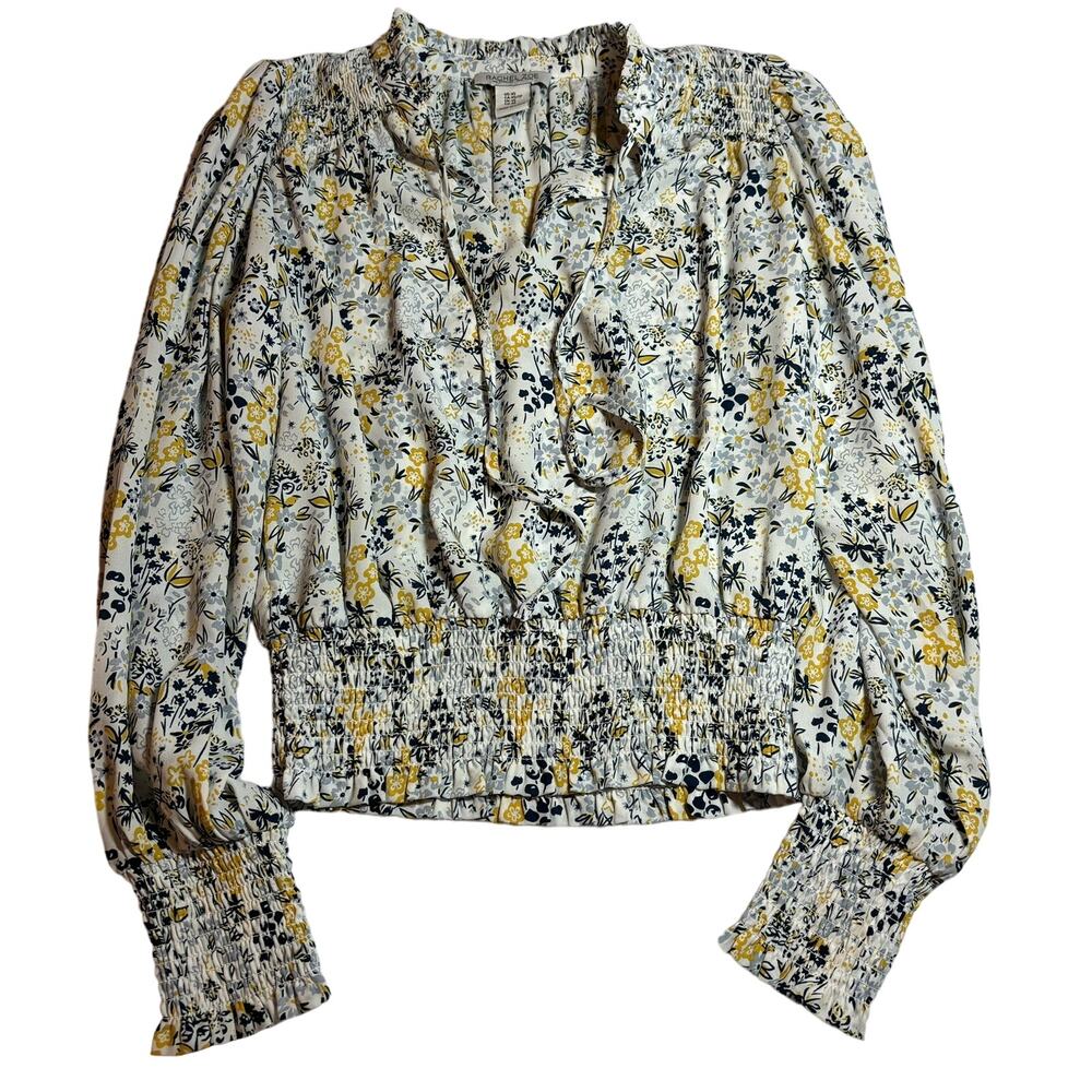 Rachel Zoe White Floral Blouse Women's Size XS Boho Bohemian Preppy